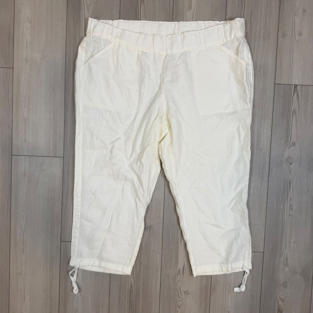 J.Jill Pure Jill White 100% Linen Crop Pants Elastic Waist Tie Hem 3X NEW